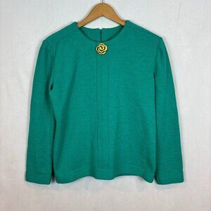 Vintage‎ Castleberry Women's Sea Green Sweater Gold Broach Size 10 Retro 60's